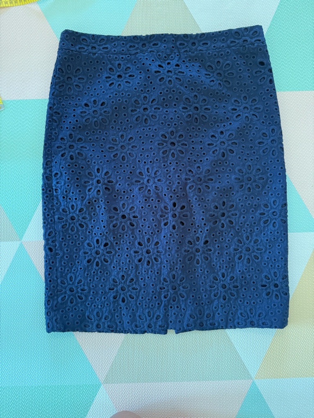 J. Crew Navy Blue Cotton Floral Eyelet “No. 2 Pencil” Skirt Size 8